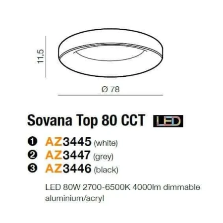 Plafon nowoczesny Sovana 80 CCT szary AZ3447- AZzardo