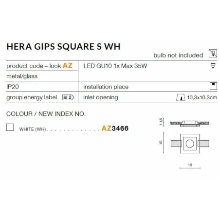Oprawa do wbudowania Hera Gips S biała AZ3466 - Azzardo