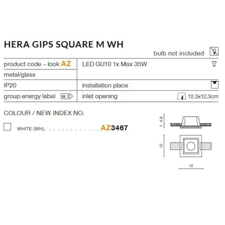 Oprawa do wbudowania Hera Gips M biała AZ3467 - Azzardo