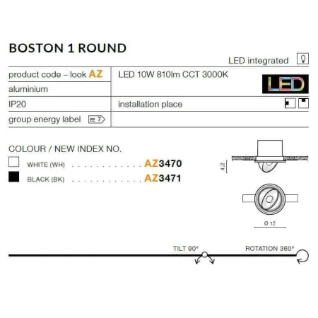 Opraw do wbudowania Boston 1 czarna AZ3470 - Azzardo