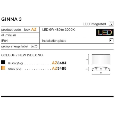 Kinkiet nowoczesny Ginna 3 czarny AZ3484 - Azzardo