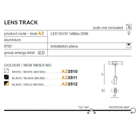 Oprawa szynowe Lens Track czarna AZ3512 - Azzardo