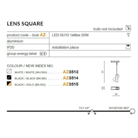 Oprawa sufitowa Lens Square biała AZ3513 - Azzardo