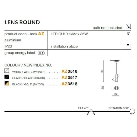 Oprawa sufitowa Lens Round biała AZ3516 - Azzardo