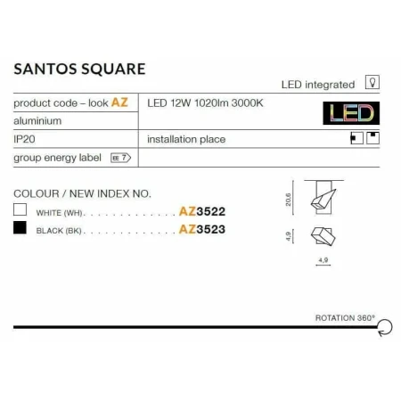 Oprawa sufitowa Santos Square czarna AZ3523 - Azzardo