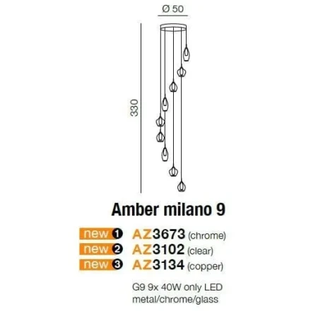 Lampa wisząca nowoczesna Amber Milano 9 chrom AZ3673 - Azzardo