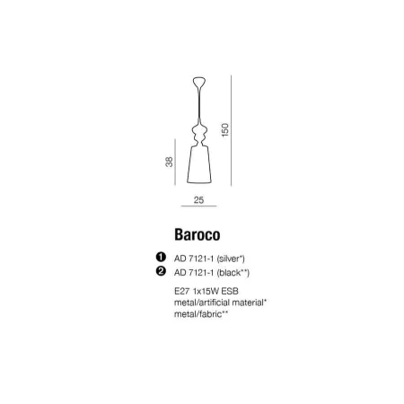 Lampa stylowa wisząca BAROCO czarna AZ0064 - Azzardo