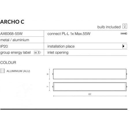 Kinkiet nowoczesny ARCHO C srebrny AZ0201 - Azzardo