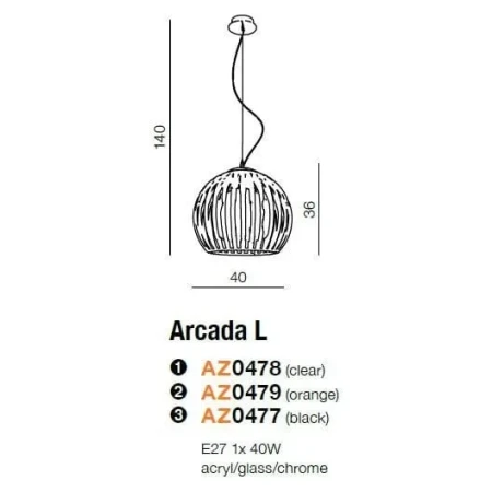 Lampa wisząca nowoczesna ARCADA L czarna AZ0477 - Azzardo