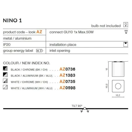 Oprawa sufitowa NINO 1  biała AZ0598 - Azzardo
