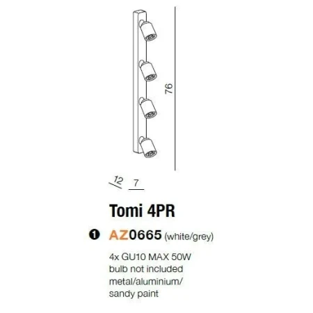 Oprawa sufitowa TOMI 4  biała AZ0665 - Azzardo