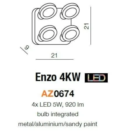 Lampa ścienno-sufitowa ENZO 4  biała AZ0674 - Azzardo