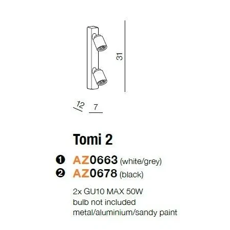 Oprawa sufitowa TOMI 2 czarna AZ0678 - Azzardo
