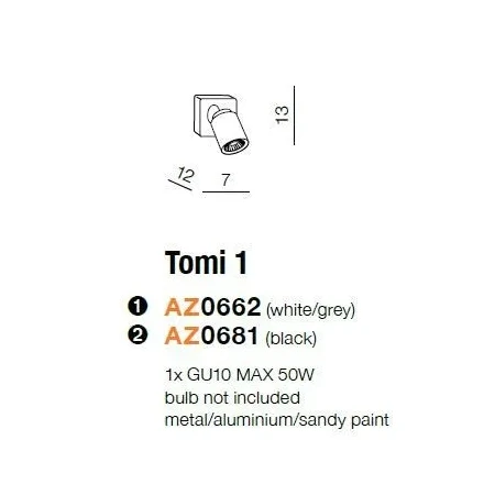 Oprawa sufitowa TOMI 1 czarna AZ0681 - Azzardo