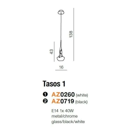 Lampa wisząca nowoczesna TASOS 1 czarna AZ0719 - Azzardo