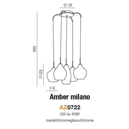 Lampa wisząca nowoczesna AMBER MILANO chrom AZ0722 - Azzardo