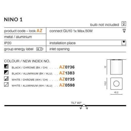 Oprawa sufitowa NINO 1 czarna AZ0736 - Azzardo