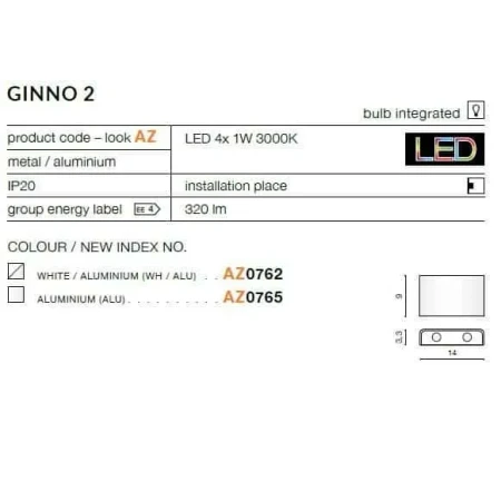 Kinkiet nowoczesny GINNO 2  biały AZ0762 - Azzardo