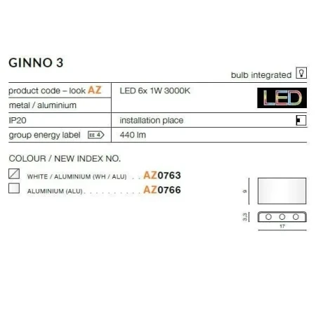 Kinkiet nowoczesny GINNO 3  biały AZ0763 - Azzardo