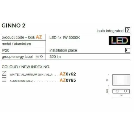 Kinkiet nowoczesny GINNO 2 srebrny AZ0765 - Azzardo