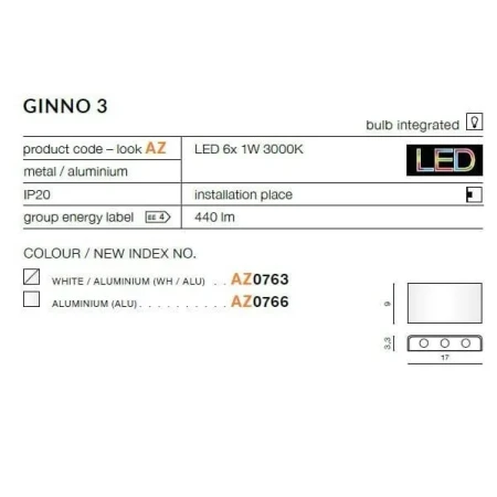 Kinkiet nowoczesny GINNO 3 srebrny AZ0766 - Azzardo