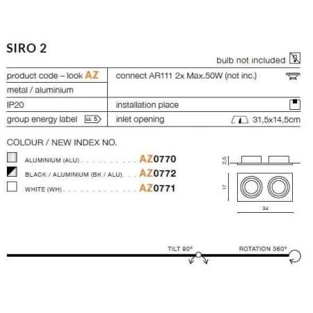 Oprawa do wbudowania SIRO 2 czarna AZ0772 - Azzardo