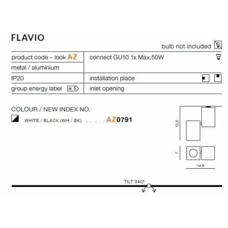 Lampa ścienno-sufitowa FLAVIO 1  biała AZ0791 - Azzardo