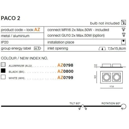 Oprawa do wbudowania PACO 2 czarna AZ0800 - Azzardo