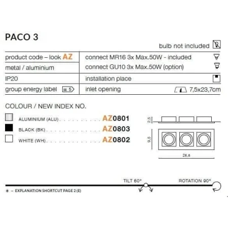 Oprawa do wbudowania PACO 3  biała AZ0802 - Azzardo