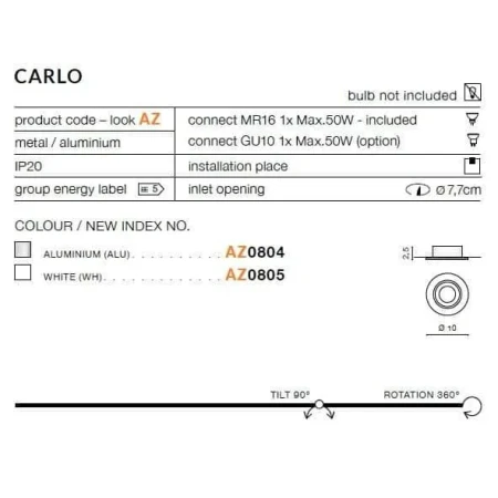 Oprawa wpuszczana okrągła CARLO  biała AZ0805 - Azzardo