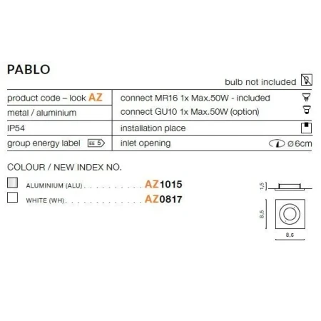 Oprawa do wbudowania PABLO  biała AZ0817 - Azzardo