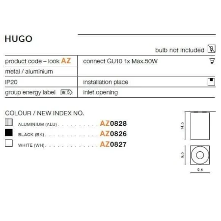 Oprawa sufitowa HUGO 1  biała AZ0827 - Azzardo