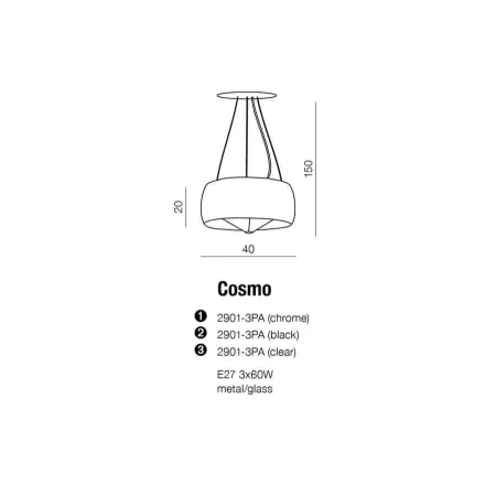 Lampa designerska wisząca COSMO M chrom AZ0846 - Azzardo
