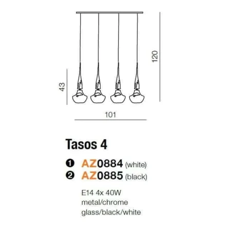 Lampa wisząca nowoczesna TASOS 4  biała AZ0884 - Azzardo