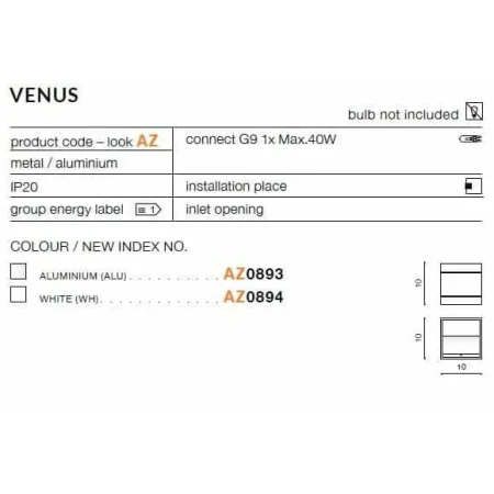 Kinkiet nowoczesny VENUS  biały AZ0894 - Azzardo
