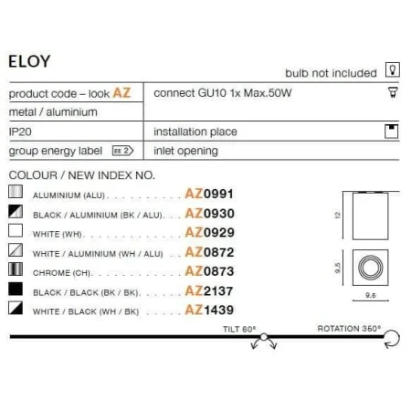 Oprawa sufitowa ELOY 1  biała AZ0929 - Azzardo