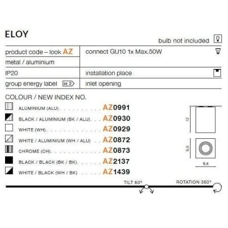 Oprawa sufitowa ELOY 1 czarna AZ0930 - Azzardo