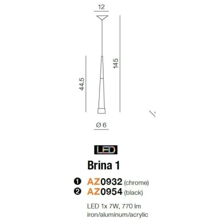 Lampa wisząca nowoczesna BRINA 1 czarna AZ0954 - Azzardo