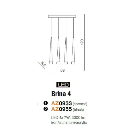 Lampa wisząca nowoczesna BRINA 4 czarna AZ0955 - Azzardo