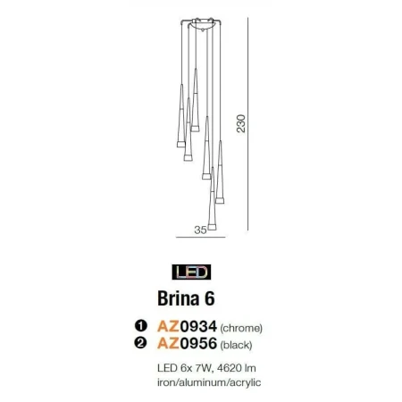 Lampa wisząca BRINA 6 czarna AZ0956 - Azzardo