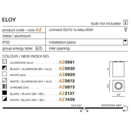 Oprawa sufitowa ELOY 1 srebrna AZ0991 - Azzardo