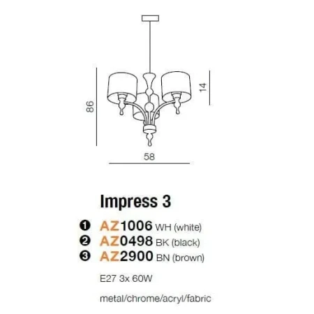 Lampa wisząca abażur IMPRESS 3  biała AZ1006 - Azzardo