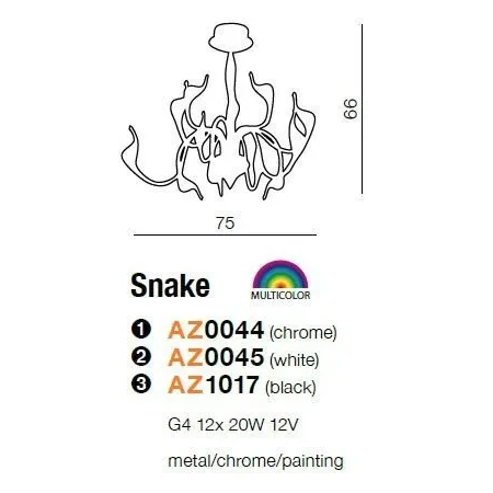 Lampa designerska wisząca SNAKE 12 czarna AZ1017 - Azzardo
