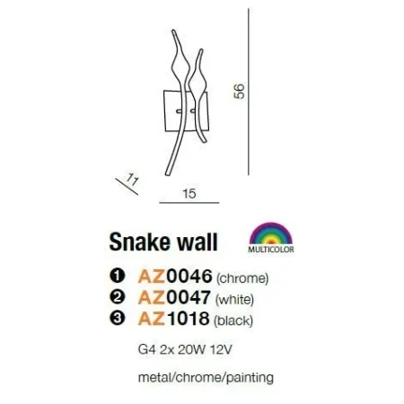 Kinkiet designerski SNAKE czarny AZ1018 - Azzardo