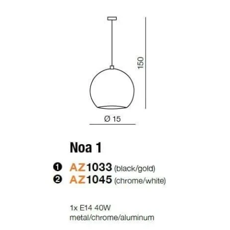 Lampa wisząca nowoczesna NOA 1 czarna AZ1033 - Azzardo