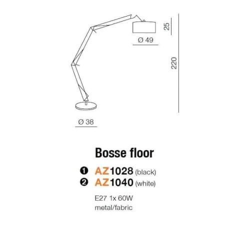 Lampa podłogowa BOSSE  biała AZ1040 - Azzardo