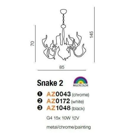 Lampa designerska wisząca SNAKE 15 czarna AZ1048 - Azzardo