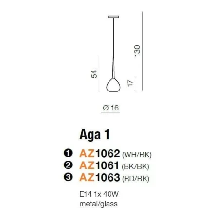 Lampa wisząca nowoczesna AGA 1  biała AZ1062 - Azzardo