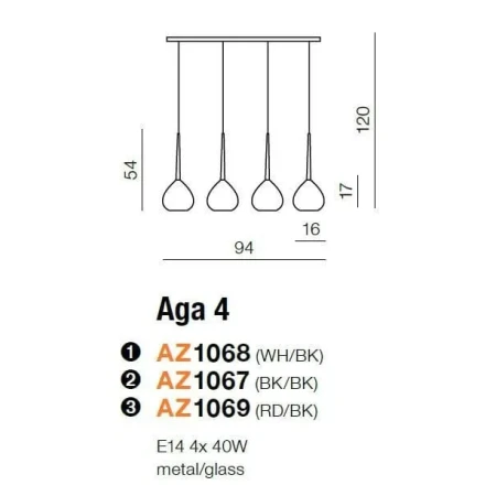 Lampa wisząca nowoczesna AGA 4  biała AZ1068 - Azzardo