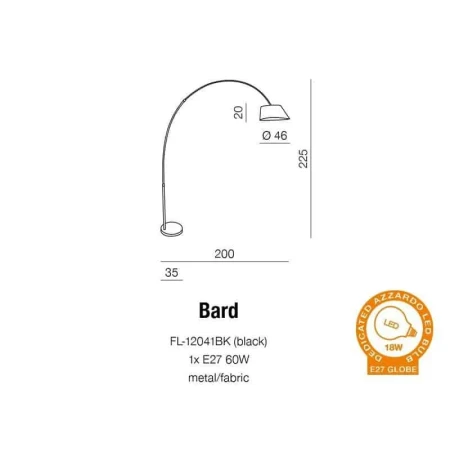 Lampa podłogowa BARD czarna AZ1125 - Azzardo